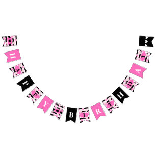 Banderines Rayas color de agua rosa Chica floral feliz cumple