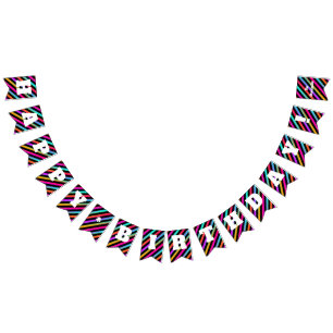 Banderines Rayas de neón - el fiesta del feliz cumpleaños