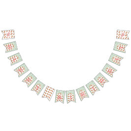 Banderines Rayas verdes y blancas Strawberry Feliz cumpleaños