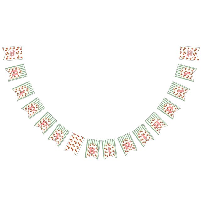 Banderines Rayas verdes y blancas Strawberry Feliz cumpleaños (Todo)