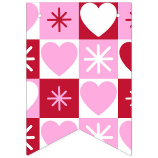 Banderines Retro Checkerboard Hearts bunting banner