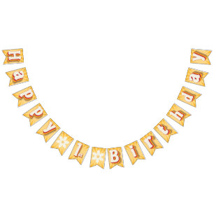 Banderines Retro Daisy Sunburst Yellow Feliz primer cumpleaño