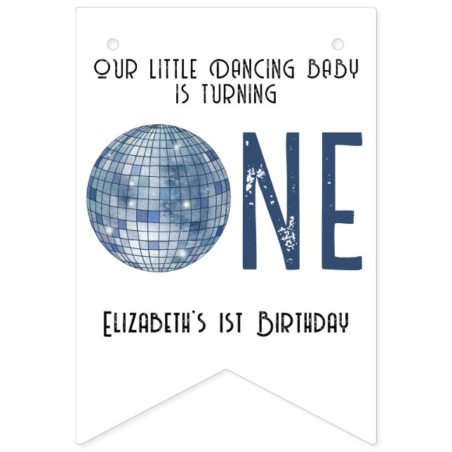 Banderines Retro Disco Ball First Birthday Party (Primera bandera)