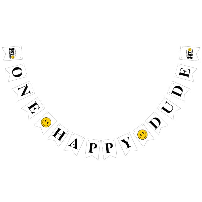 Banderines Retro One Happy Dude Smile Face Boy 1st Birthday (Todo)
