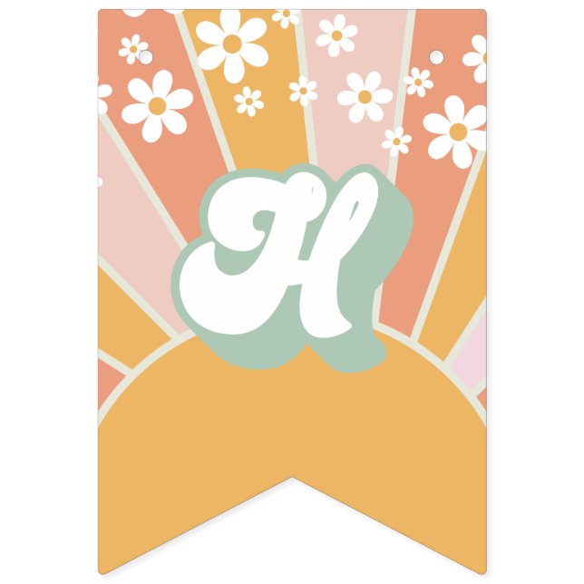 Banderines Retro Sunshine daisy boho floral cumpleaños Banner (Segunda bandera)