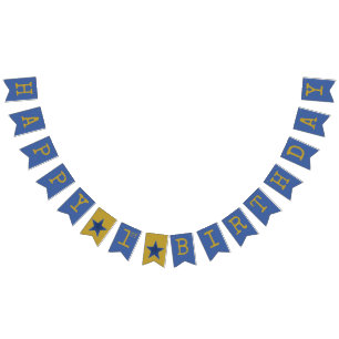 Banderines Rock Star Happy Birday Fiesta Banner Blue Gold