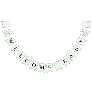 Banderines Rocking Hors Green Gingham Baby Shower Bunting
