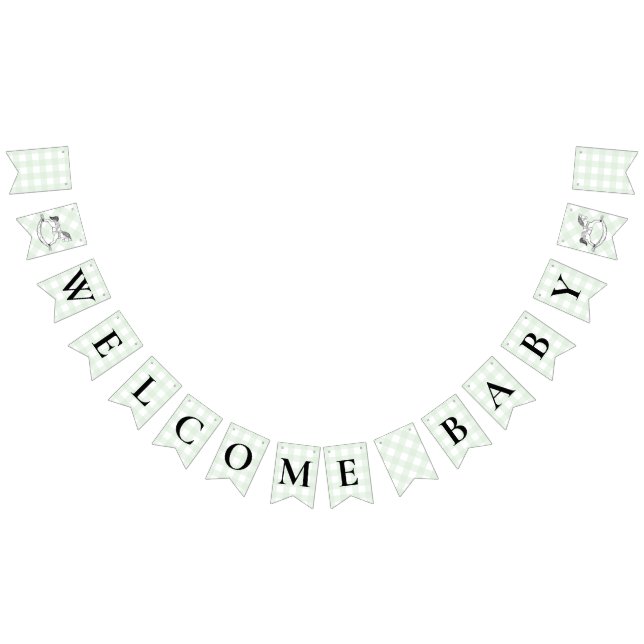 Banderines Rocking Hors Green Gingham Baby Shower Bunting (Todo)