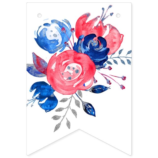 Banderines rojo, azul floral, feliz cumpleaños, BUNNING BANNE (Decimosexta bandera)