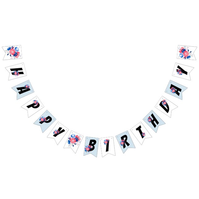 Banderines rojo, azul floral, feliz cumpleaños, BUNNING BANNE (Todo)