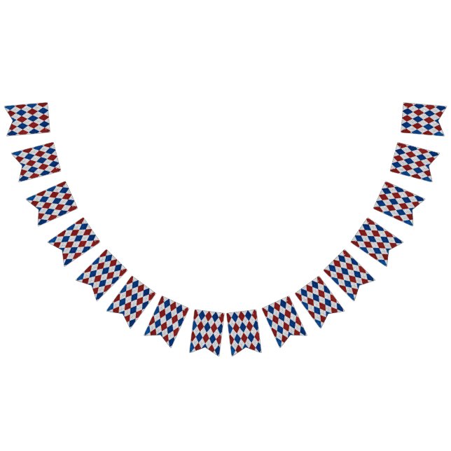 Banderines Rojo, Blanco, Azul Argyle Julio 4 Purpurina (Todo)