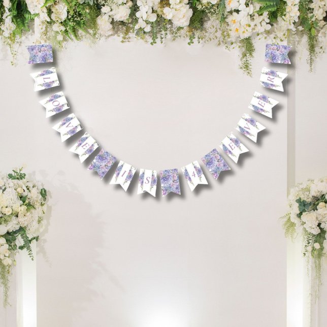 Banderines Romántico Dusty Blue & Lilac Hydrangeas Boda (Subido por el creador)