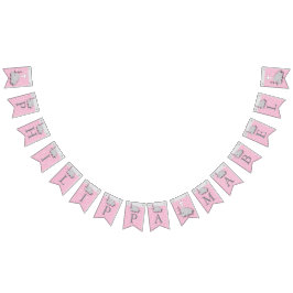 Banderines Rosa, Gris Blanco 🐘 Elefante Bebé - Christening