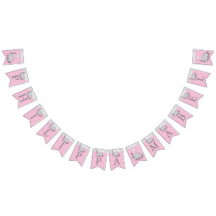 Banderines Rosa, Gris Blanco 🐘 Elefante Bebé - Cristaliza