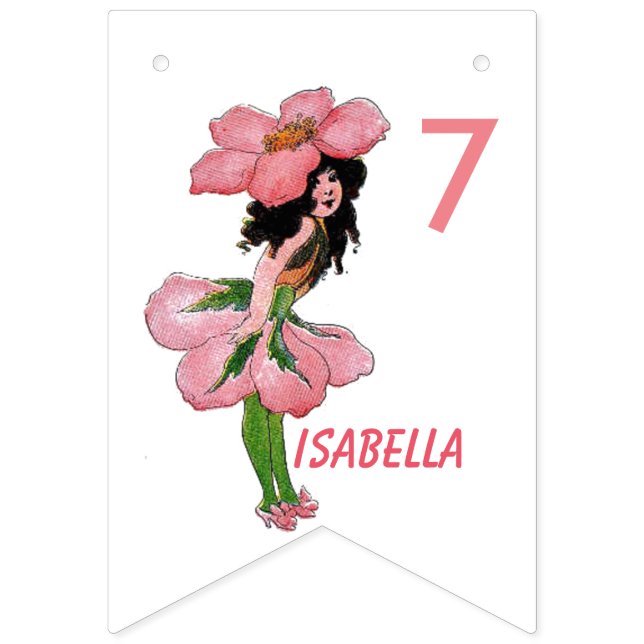 Banderines Rosa silvestre flor niño Chica de cosecha floral (Primera bandera)