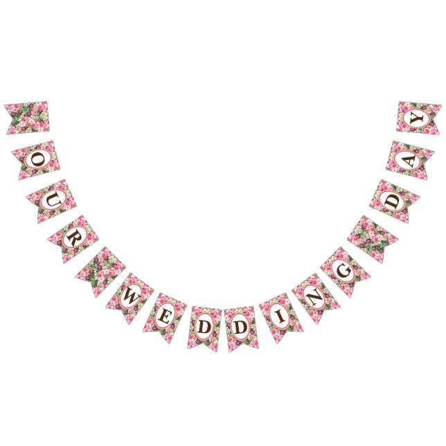 Banderines Rosas Florales Blancas Nuestro Día de la Boda (Todo)