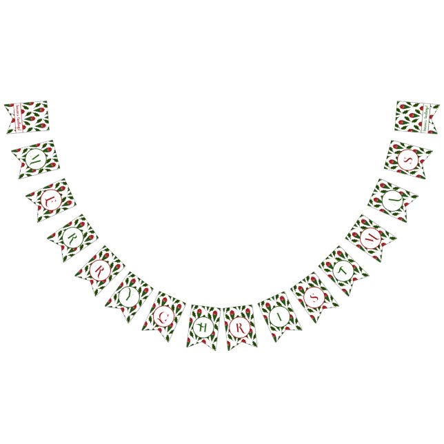 Banderines Roses rojas personalizadas Verde Holly Feliz Navid (Todo)