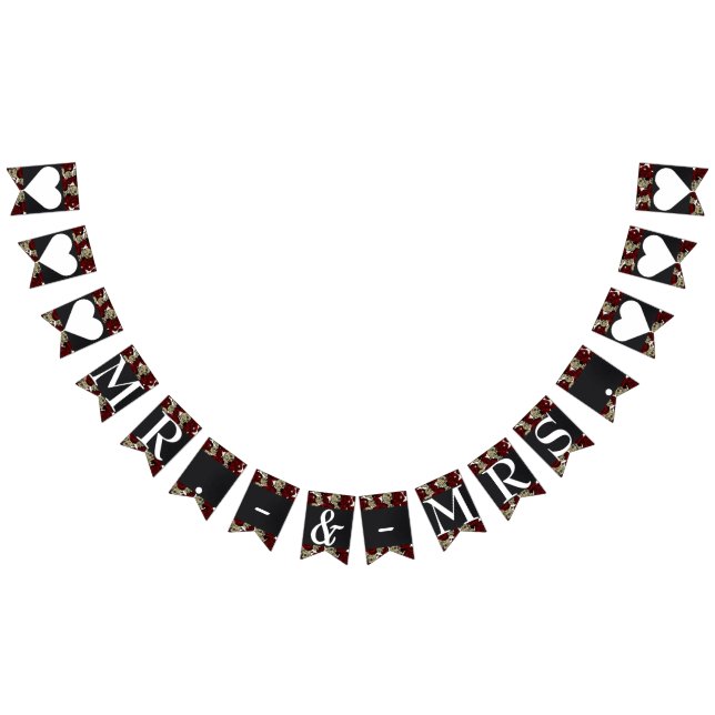 Banderines Roses Rojos Skulls Black Floral Gothic Mr & Mrs. (Todo)