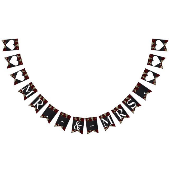 Banderines Roses Rojos Skulls Black Floral Gothic Mr & Mrs. (Todo)