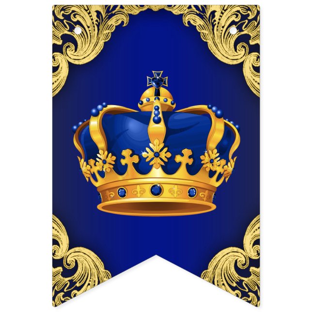 Banderines Royal Blue Gold Prince Baby Shower (Primera bandera)
