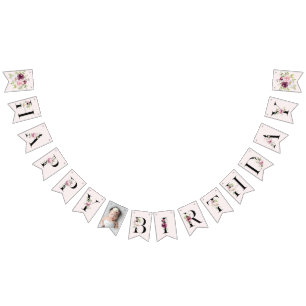 Banderines Rubor Pink Floral Happy Birday Floral Baby Photo