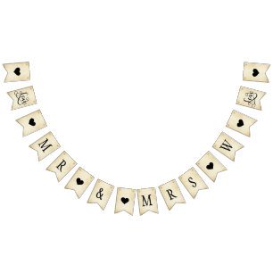 Banderines Rustic Elegant Mr. y Mrs. Personalizado Monogram I