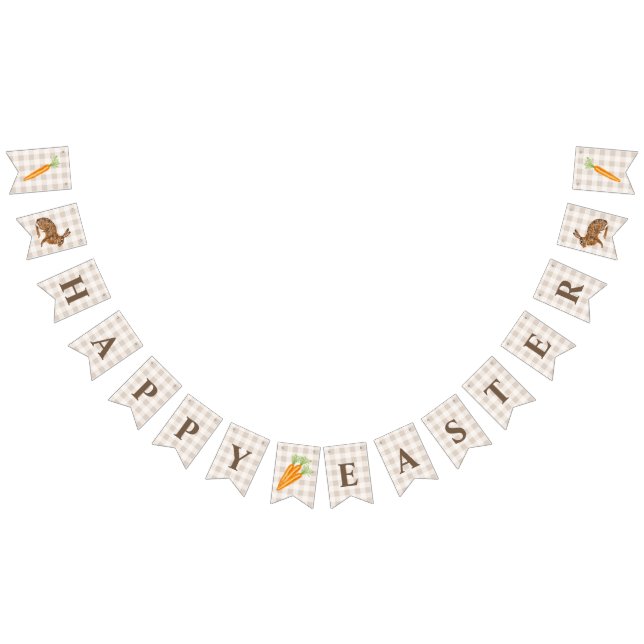 Banderines Rustic Hare And Carrot Happy Easter Beige Gingham (Todo)