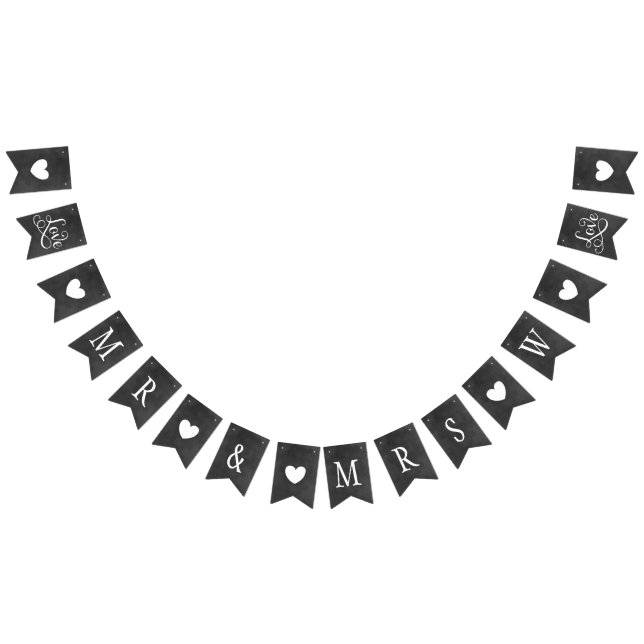 Banderines Rustic Mr and Mrs Black Chalkboard Personalizado F (Todo)