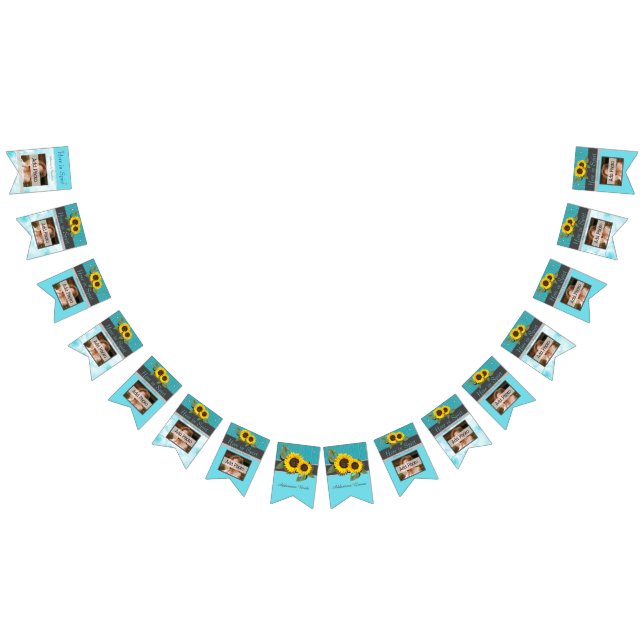 Banderines Rústico Boda Girasol Verde azulado Madera Gris Str (Todo)