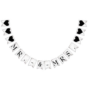 Banderines Rústico White Wood Country Barn Sr. Sra. Boda