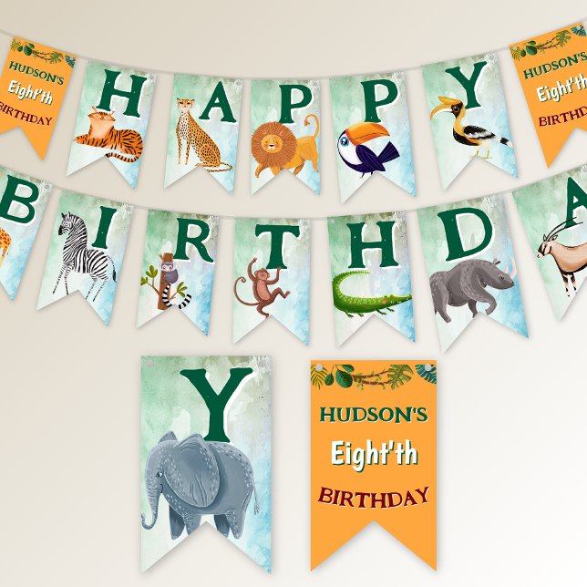 Banderines Safari animals jungle kids birthday watercolor  (Subido por el creador)