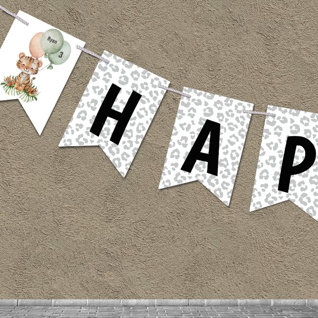 Banderines Safari Jungle Baby Tiger Balloons Cumpleaños (Safari Jungle Tiger Animal Pattern Balloon Personalized Birthday Bunting Flag)