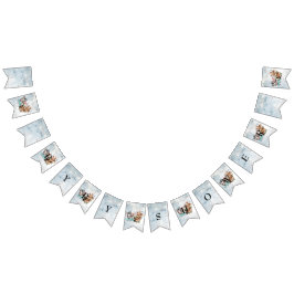 Banderines Safari Wildone baby ducha invitación azul