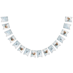 Banderines Safari Wildone baby ducha invitación azul