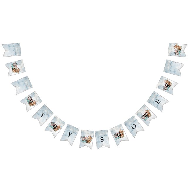 Banderines Safari Wildone baby ducha invitación azul (Todo)