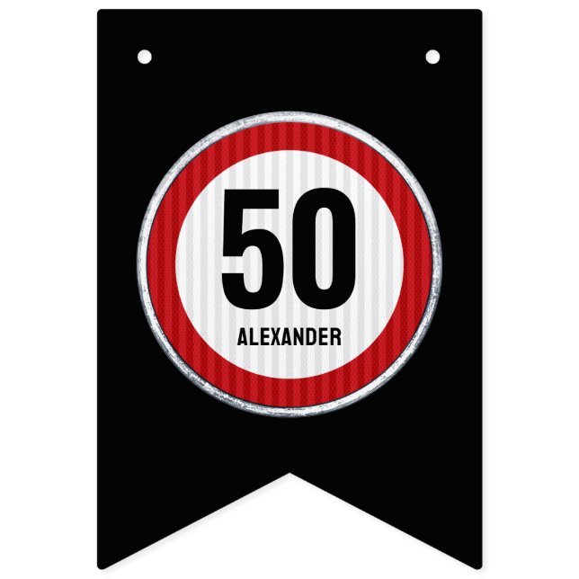 Banderines Señal de límite de velocidad para cumpleaños 50 -  (Primera bandera)