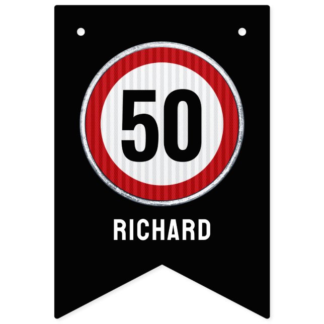 Banderines Señal de límite de velocidad para cumpleaños 50 pe (Segunda bandera)