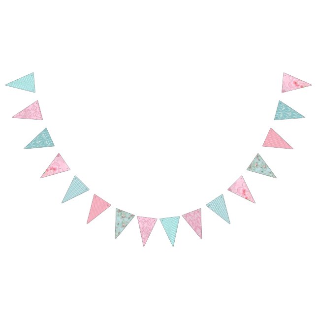 Banderines Shabby Chic Bunting. (Rosa y Azul) (Todo)