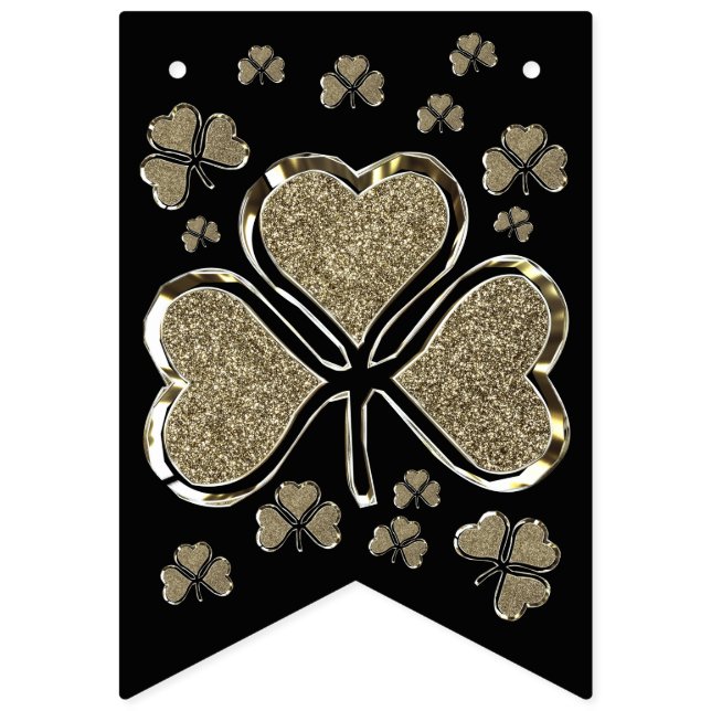 Banderines Shamrock Clovers Irlanda Black Gold Fiesta irlandé (Primera bandera)