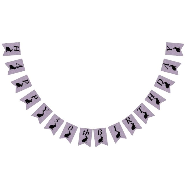 Banderines Silueta negra: Conejo cumpleaños feliz en morado (Todo)