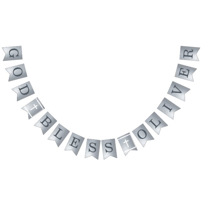 Banderines Silver Dios bendice 6 letras nombra a la comunión  (Todo)