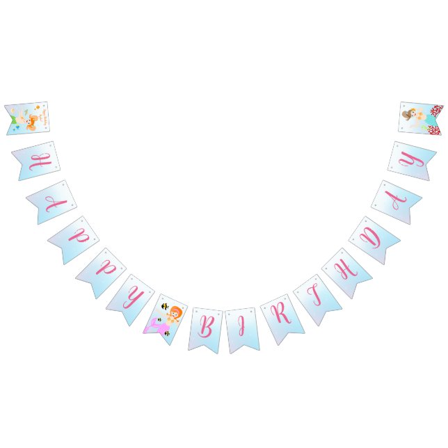 Banderines Sirena y amigos fiesta de cumpleaños (Todo)