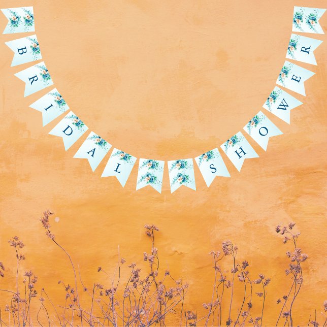 Banderines Something Blue Floral Despedida de Soltera (Something Blue Floral Bridal Shower Bunting Flags )