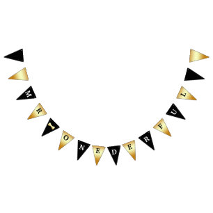 Banderines Sr Onederful Estandarte Negro Blanco y Dorado