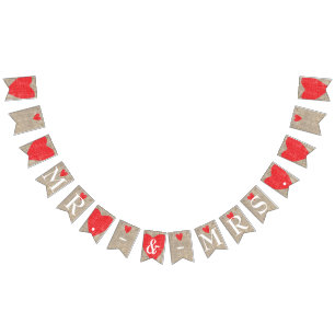 Banderines Sr. y Sra. Burlap y Corazones Rojos de Boda y Comp