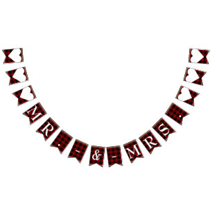 Banderines Sr. y Sra. Red Black Buffalo Plaid Boda