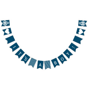 Banderines Su empavesado náutico azul y blanco de un muchach