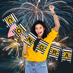 Banderines Su texto aquí Patrón de franja negra dorada