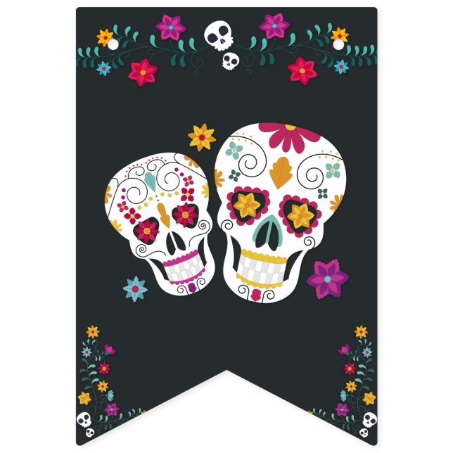 Banderines Sugar Skulls Dia de los Muertos Tema (Primera bandera)