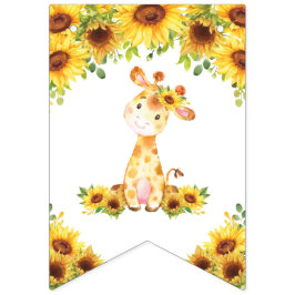 Banderines Sunflower Floral Giraffe Baby Shower Cumpleaños
